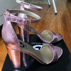 G by Guess pink metallic chunky heels. Size 8.